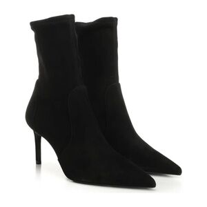 Stuart Weitzman Black Pointed-Toe Suede Sock Heeled Boots